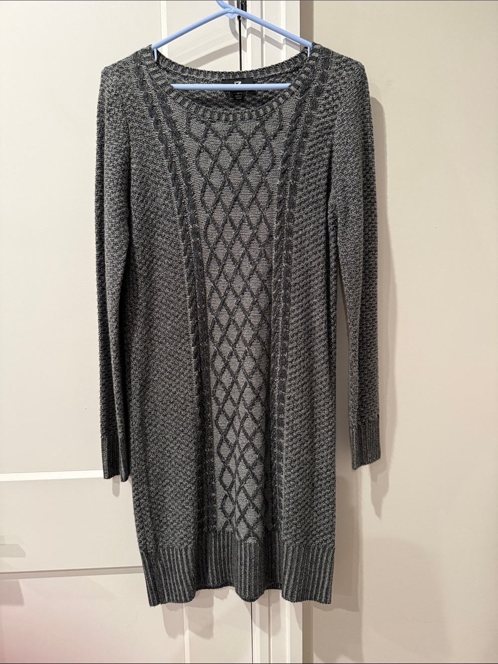 Iz Byer Charcoal Gray Cable Knit Long Sleeve Sweater Dress